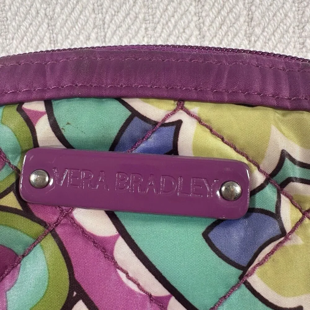 Vera Bradley Floral Coin Purse Zip Pouch Quilted Purple Multicolor Wallet - Picture 2 of 16